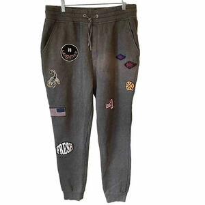 American Rag Multi Patchworks High Waist Pull On Gray Sweatpants Women L Pocket